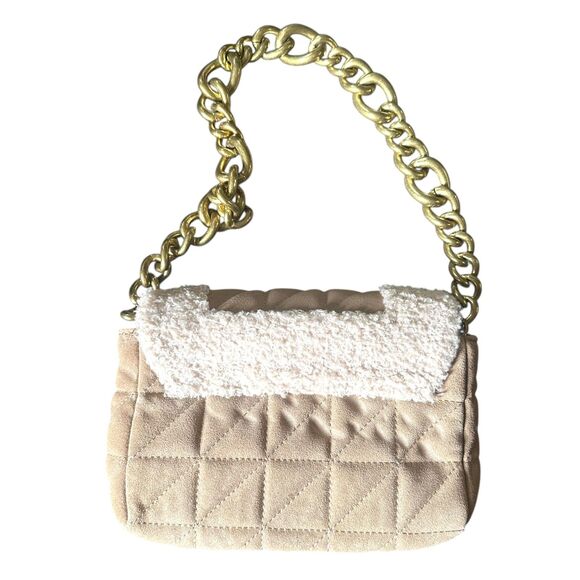 ZARA Quilted Shearling Shoulder Bag Tan - Picture 7 of 8